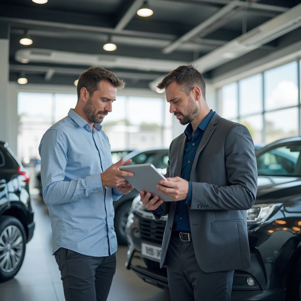 Asesor de seguros evaluando un vehículo
